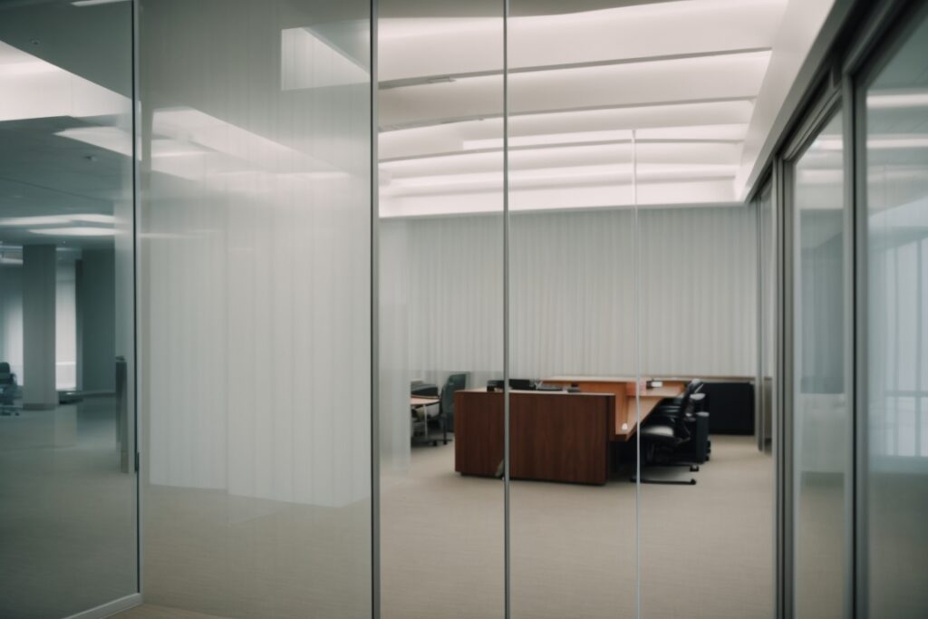 interior office with opaque privacy window film in Washington DC