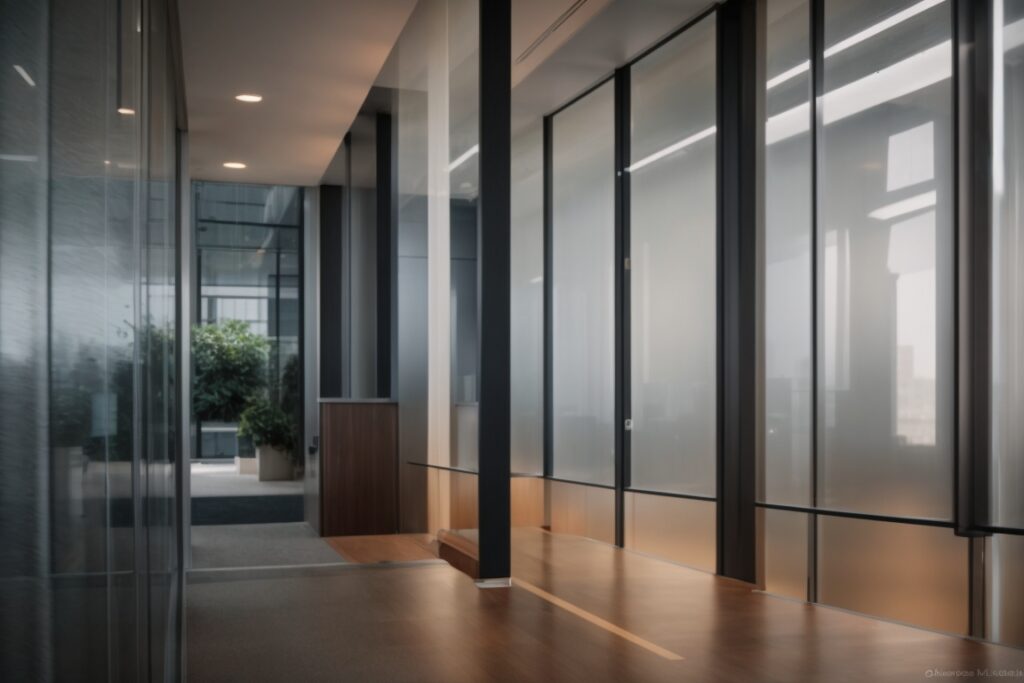 Modern law firm in Washington DC with custom window films, featuring logo and privacy elements