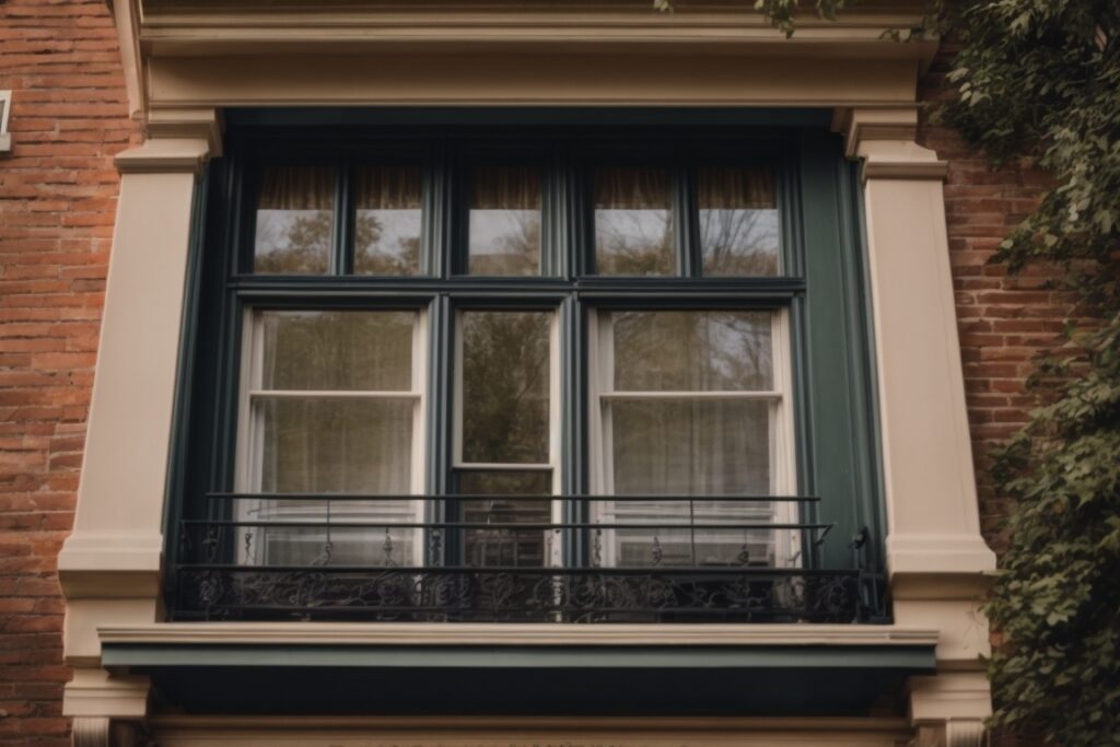 exterior of a historic Washington DC home with decorative window film